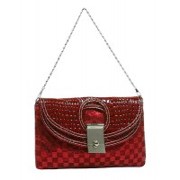 Evening Bag - 12 PCS - Sequined Checker w/ Croc Embossed Dual Flap - Red - BG-CE9913RD